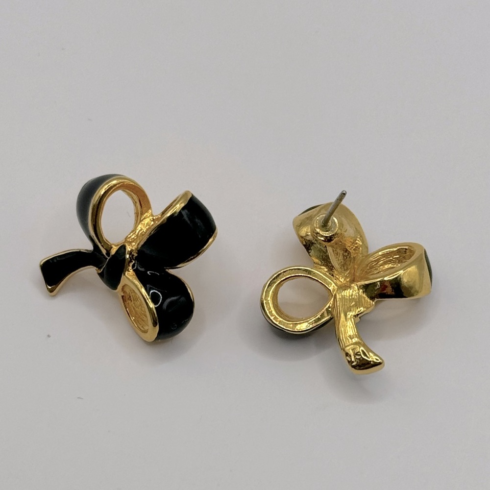 VINTAGE Enamel Bow Earrings - Picture 7 of 11